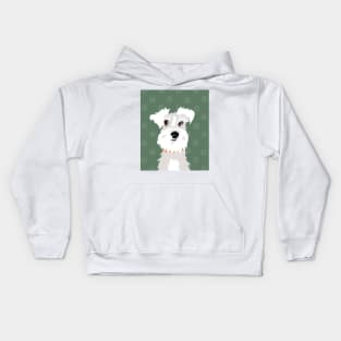 White Miniature Schnauzer Dog with Green Daisies Kids Hoodie